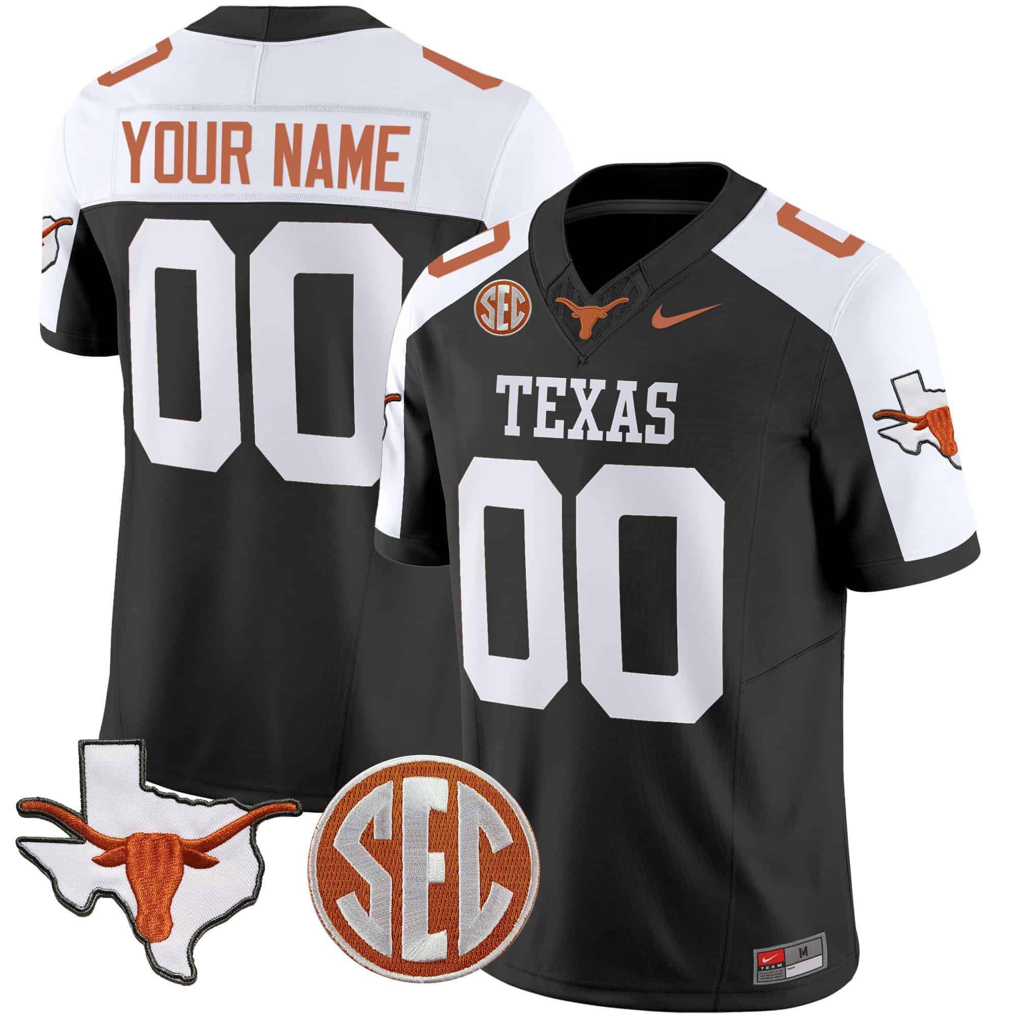 Men Texas Longhorns Black 2024 Nike State Map & SEC Patch Vapor Custom NCAA Jersey->customized nfl jersey->Custom Jersey